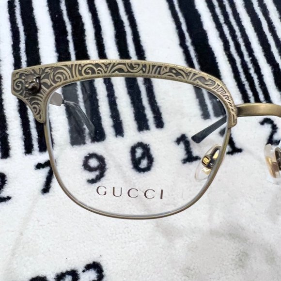 Gucci Gold 3D Tiger Head Logo Engraved Metal Frame Eyeglasses - Picture 6 of 10